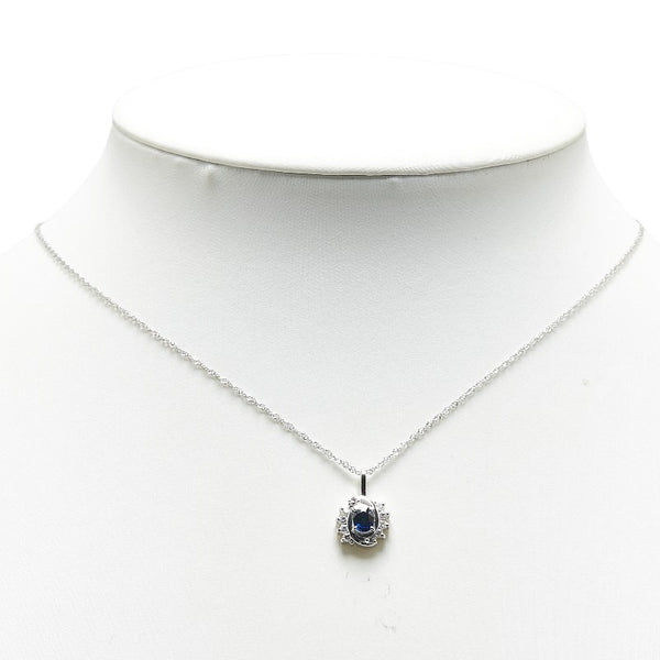 Pt850 プラチナ サファイア0.37ct ダイヤ0.16ct ネックレス レディース 【中古】