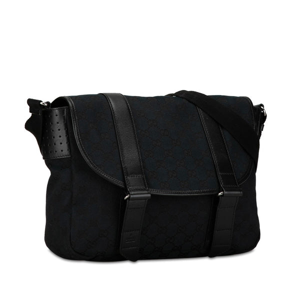 グッチ GGキャンバス 斜め掛け ショルダーバッグ メッセンジャーバッグ 145859 ブラック キャンバス レザー レディース GUCCI 【中古】