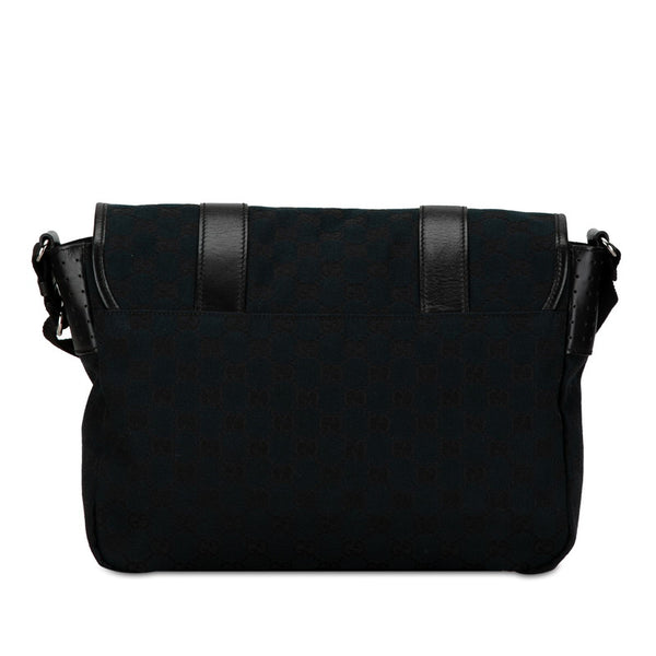 グッチ GGキャンバス 斜め掛け ショルダーバッグ メッセンジャーバッグ 145859 ブラック キャンバス レザー レディース GUCCI 【中古】