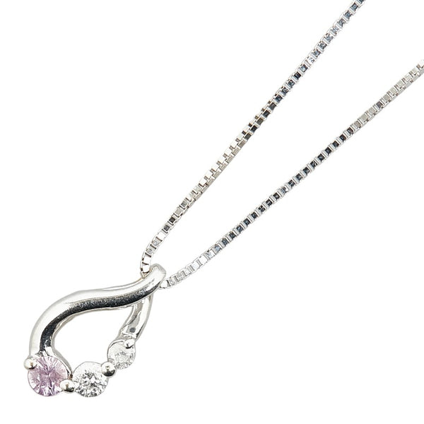 ノーブランド K18WG ホワイトゴールド ピンクサファイア ダイヤ0.06ct ペンダントネックレス レディース no brand 【中古】