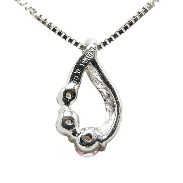 ノーブランド K18WG ホワイトゴールド ピンクサファイア ダイヤ0.06ct ペンダントネックレス レディース no brand 【中古】