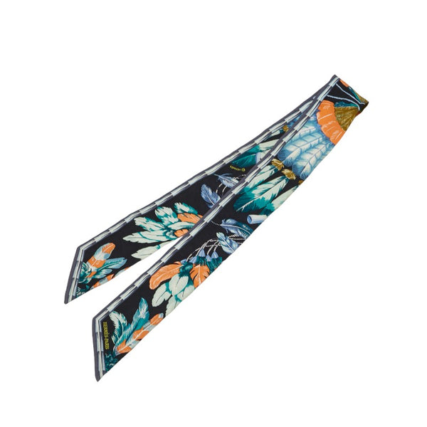エルメス ツイリー Brazil ブラジル 羽 スカーフ ブラック マルチカラー シルク レディース HERMES 【中古】