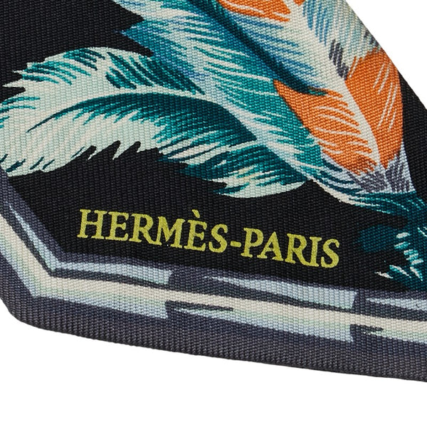 エルメス ツイリー Brazil ブラジル 羽 スカーフ ブラック マルチカラー シルク レディース HERMES 【中古】