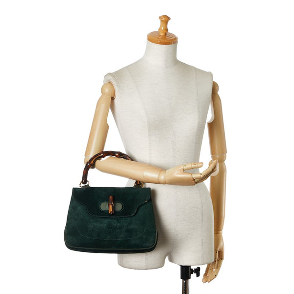グッチ オールドグッチ バンブー ハンドバッグ グリーン スウェード レディース GUCCI 【中古】