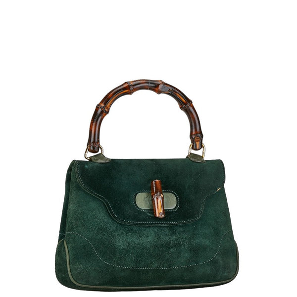 グッチ オールドグッチ バンブー ハンドバッグ グリーン スウェード レディース GUCCI 【中古】