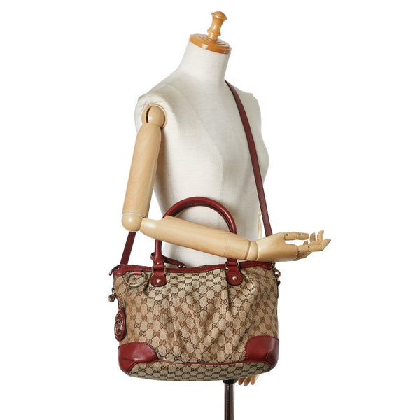 グッチ ディアマンテ スーキー ハンドバッグ ショルダーバッグ 2WAY 247902 ベージュ レッド キャンバス レザー レディース GUCCI 【中古】