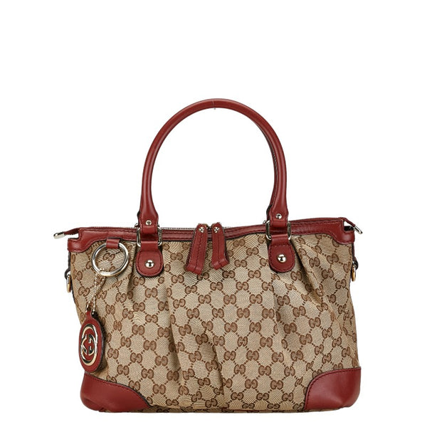 グッチ ディアマンテ スーキー ハンドバッグ ショルダーバッグ 2WAY 247902 ベージュ レッド キャンバス レザー レディース GUCCI 【中古】