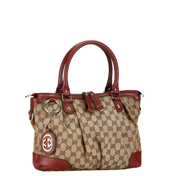 グッチ ディアマンテ スーキー ハンドバッグ ショルダーバッグ 2WAY 247902 ベージュ レッド キャンバス レザー レディース GUCCI 【中古】