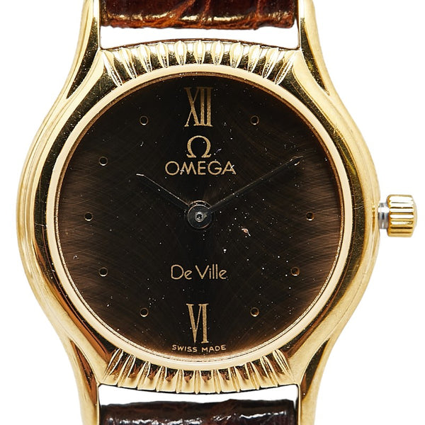 オメガ DE VILLE デビル 腕時計 クオーツ ブラウン文字盤 ステンレススチール レザー レディース OMEGA 【中古】