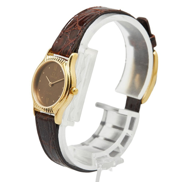 オメガ DE VILLE デビル 腕時計 クオーツ ブラウン文字盤 ステンレススチール レザー レディース OMEGA 【中古】