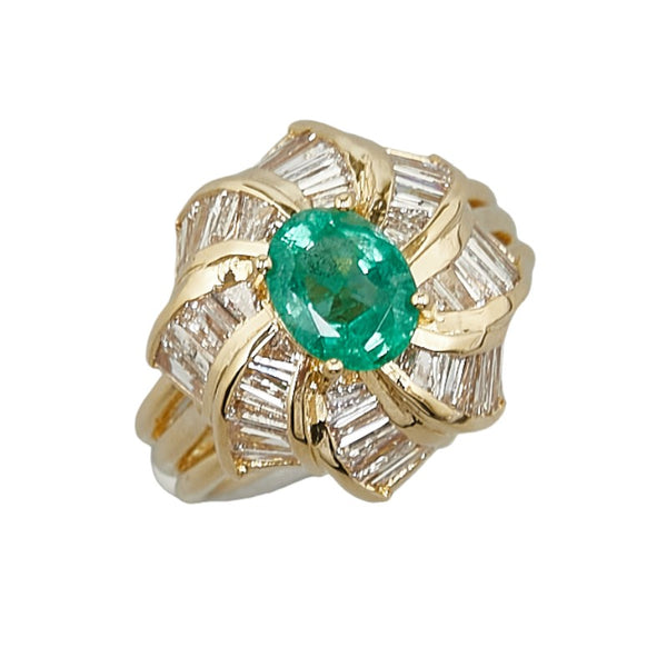 ノーブランド K18YG イエローゴールド エメラルド1.15ct ダイヤ2.14ct リング 指輪 レディース no brand 11.5号 【中古】