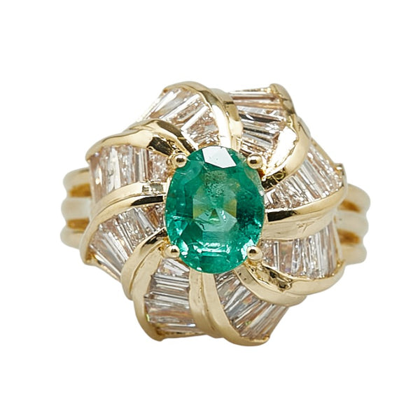 ノーブランド K18YG イエローゴールド エメラルド1.15ct ダイヤ2.14ct リング 指輪 レディース no brand 11.5号 【中古】