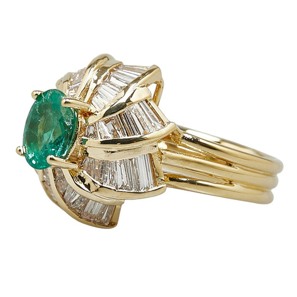 ノーブランド K18YG イエローゴールド エメラルド1.15ct ダイヤ2.14ct リング 指輪 レディース no brand 11.5号 【中古】