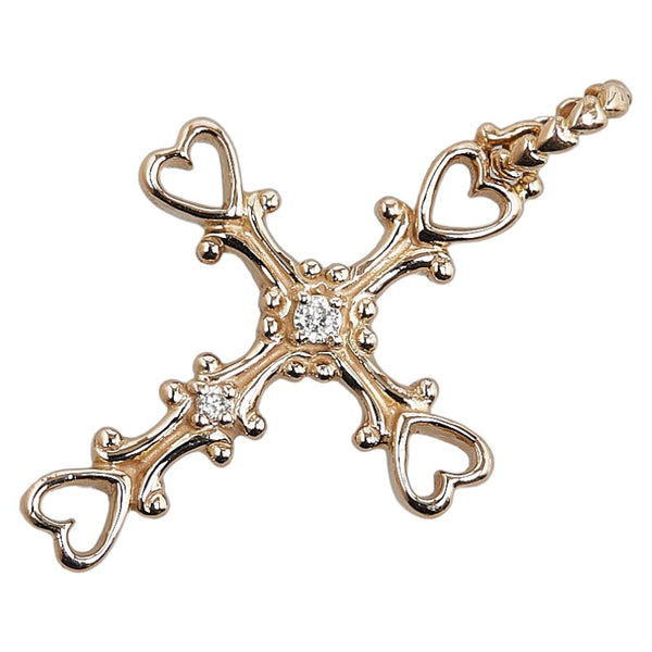 ノーブランド K18PG ピンクゴールド ダイヤ0.03ct クロス 十字架 ハートモチーフ ペンダントトップ レディース no brand 【中古】