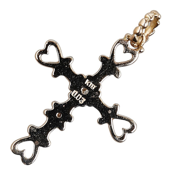 ノーブランド K18PG ピンクゴールド ダイヤ0.03ct クロス 十字架 ハートモチーフ ペンダントトップ レディース no brand 【中古】