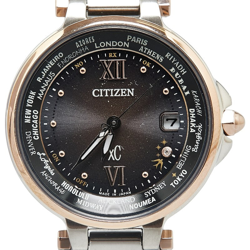 シチズン ハッピーフライト Happy Flight 1200本限定 腕時計 EC1011-71W エコドライブ電波時計 ブラウン文字盤 ステンレススチール レディース CITIZEN 【中古】