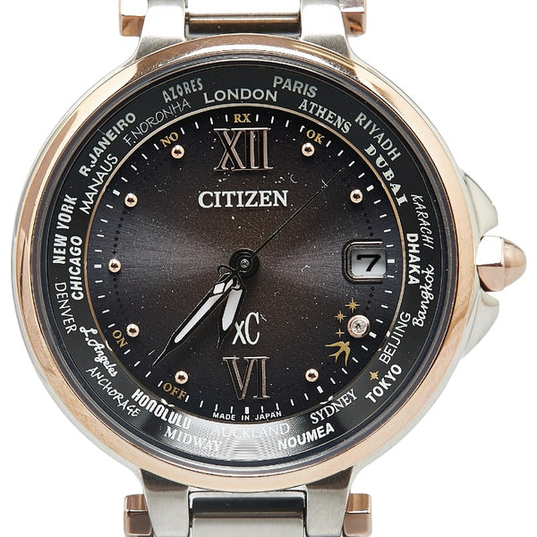 シチズン ハッピーフライト Happy Flight 1200本限定 腕時計 EC1011-71W エコドライブ電波時計 ブラウン文字盤 ステンレススチール レディース CITIZEN 【中古】