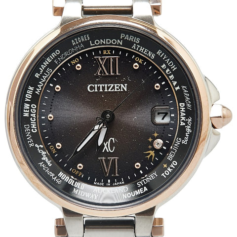 シチズン ハッピーフライト Happy Flight 1200本限定 腕時計 EC1011-71W エコドライブ電波時計 ブラウン文字盤 ステンレススチール レディース CITIZEN 【中古】