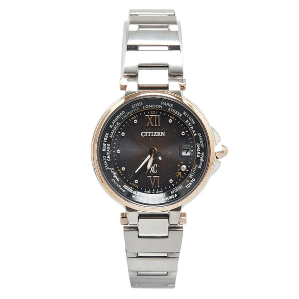 シチズン ハッピーフライト Happy Flight 1200本限定 腕時計 EC1011-71W エコドライブ電波時計 ブラウン文字盤 ステンレススチール レディース CITIZEN 【中古】