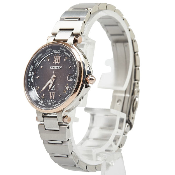 シチズン ハッピーフライト Happy Flight 1200本限定 腕時計 EC1011-71W エコドライブ電波時計 ブラウン文字盤 ステンレススチール レディース CITIZEN 【中古】