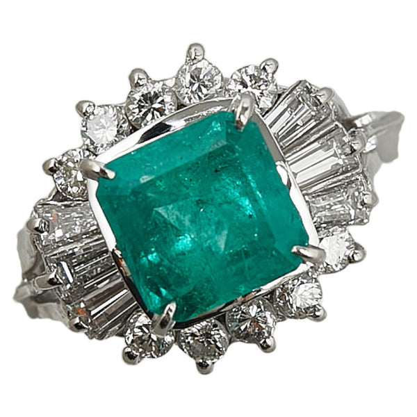 Pt850 プラチナ エメラルド1.00ct ダイヤ0.41ct リング 指輪 レディース 11.5号 【中古】