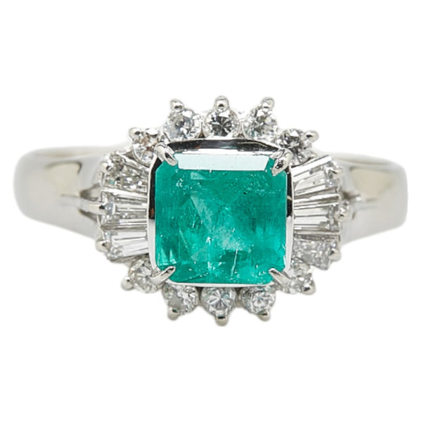 Pt850 プラチナ エメラルド1.00ct ダイヤ0.41ct リング 指輪 レディース 11.5号 【中古】