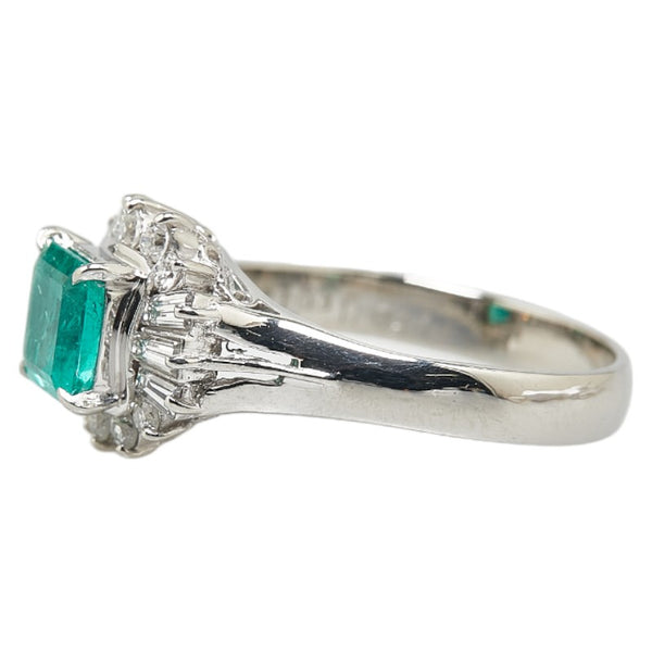 Pt850 プラチナ エメラルド1.00ct ダイヤ0.41ct リング 指輪 レディース 11.5号 【中古】