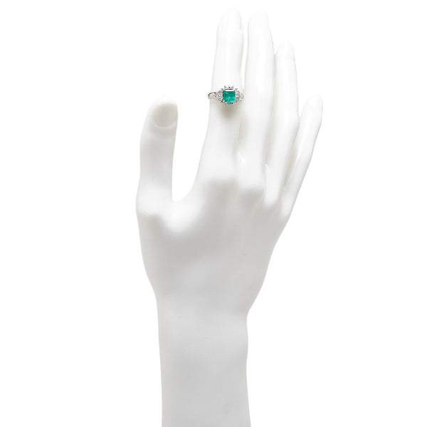 Pt850 プラチナ エメラルド1.00ct ダイヤ0.41ct リング 指輪 レディース 11.5号 【中古】