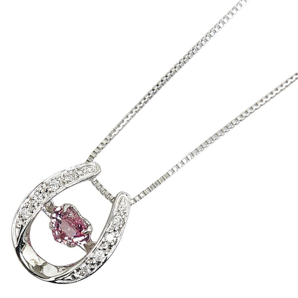 Pt900 プラチナ Pt850 プラチナ ピンクサファイア0.523ct ダイヤ0.05ct 馬蹄 ホースシュー ハート ペンダントネックレス レディース 【中古】