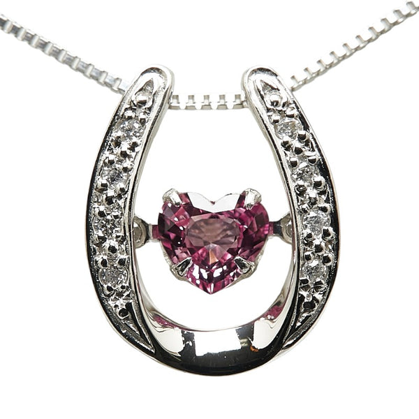 Pt900 プラチナ Pt850 プラチナ ピンクサファイア0.523ct ダイヤ0.05ct 馬蹄 ホースシュー ハート ペンダントネックレス レディース 【中古】