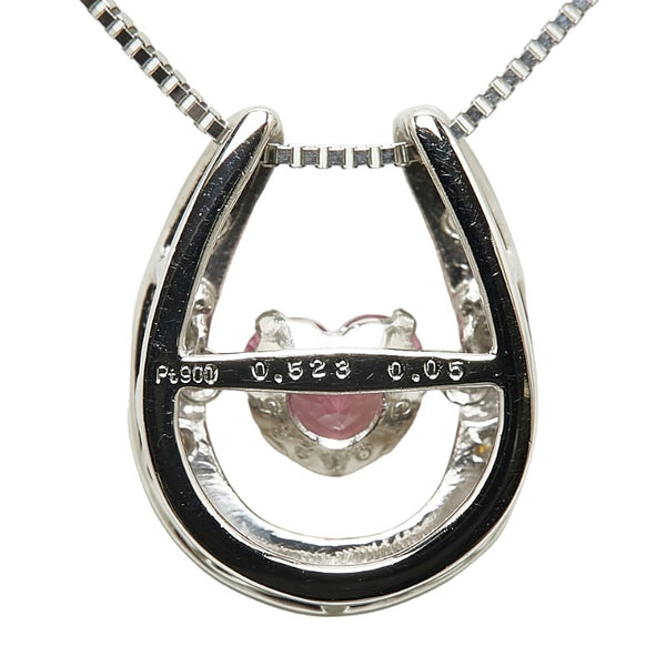 Pt900 プラチナ Pt850 プラチナ ピンクサファイア0.523ct ダイヤ0.05ct 馬蹄 ホースシュー ハート ペンダントネックレス レディース 【中古】