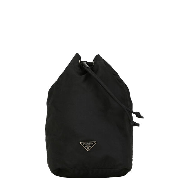 プラダ 三角ロゴプレート ポーチ ブラック ナイロン レザー レディース PRADA 【中古】