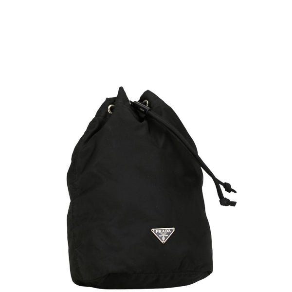 プラダ 三角ロゴプレート ポーチ ブラック ナイロン レザー レディース PRADA 【中古】