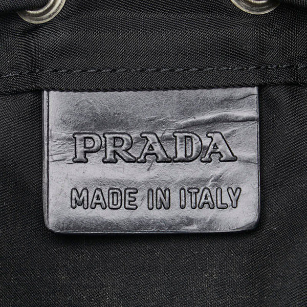 プラダ 三角ロゴプレート ポーチ ブラック ナイロン レザー レディース PRADA 【中古】