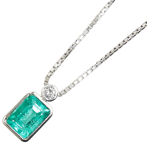 Pt900 プラチナ Pt850 プラチナ エメラルド1.16ct ダイヤ0.08ct ペンダントネックレス レディース 【中古】