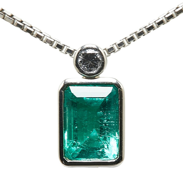 Pt900 プラチナ Pt850 プラチナ エメラルド1.16ct ダイヤ0.08ct ペンダントネックレス レディース 【中古】