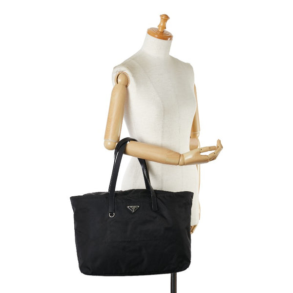 プラダ 三角ロゴプレート テスート トートバッグ ハンドバッグ ブラック ナイロン レザー レディース PRADA 【中古】