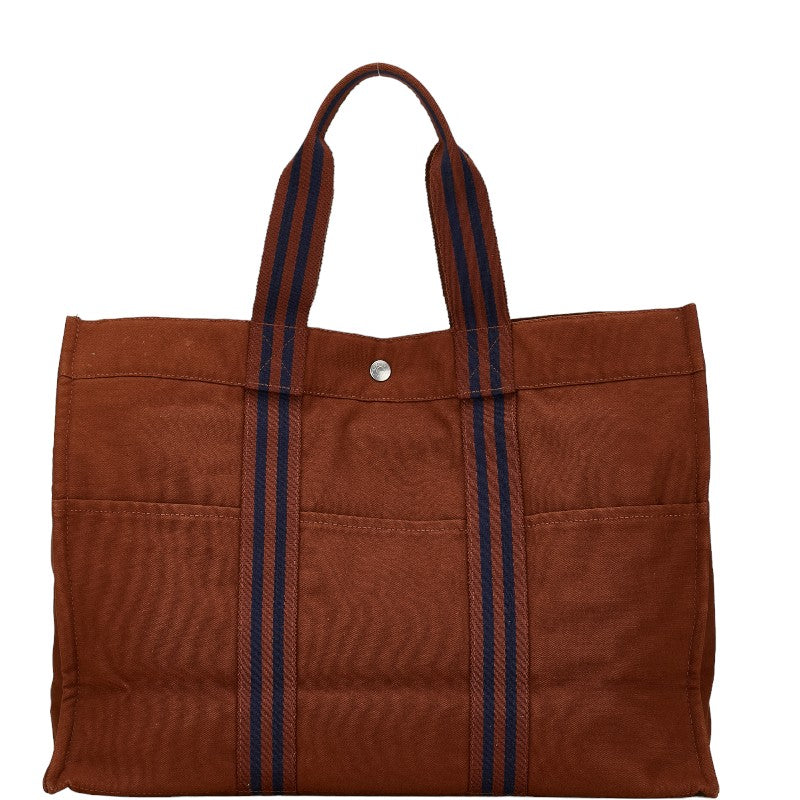 エルメス フールトゥMM ハンドバッグ トートバッグ ブラウン ブルー キャンバス レディース HERMES 【中古】