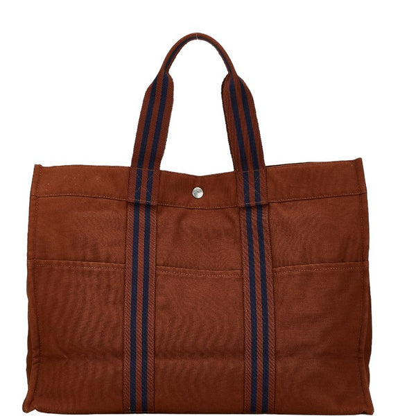 エルメス フールトゥMM ハンドバッグ トートバッグ ブラウン ブルー キャンバス レディース HERMES 【中古】