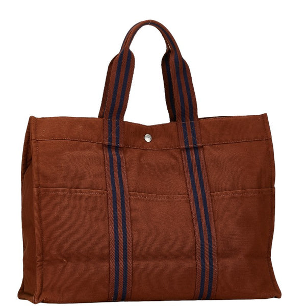 エルメス フールトゥMM ハンドバッグ トートバッグ ブラウン ブルー キャンバス レディース HERMES 【中古】