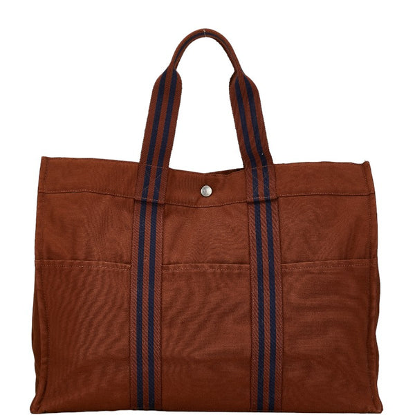 エルメス フールトゥMM ハンドバッグ トートバッグ ブラウン ブルー キャンバス レディース HERMES 【中古】