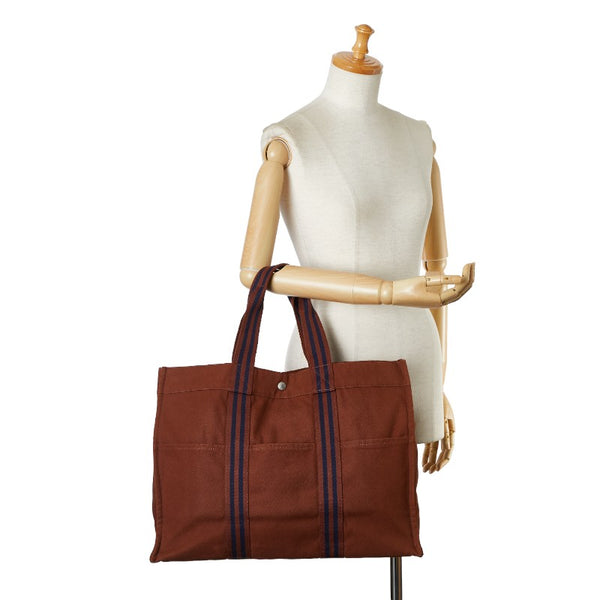 エルメス フールトゥMM ハンドバッグ トートバッグ ブラウン ブルー キャンバス レディース HERMES 【中古】