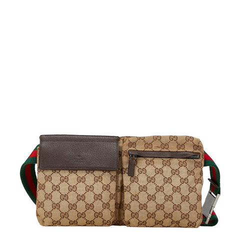 グッチ GGキャンバス ボディバッグ ウエストバッグ 28566 ベージュ ブラウン キャンバス レザー レディース GUCCI 【中古】