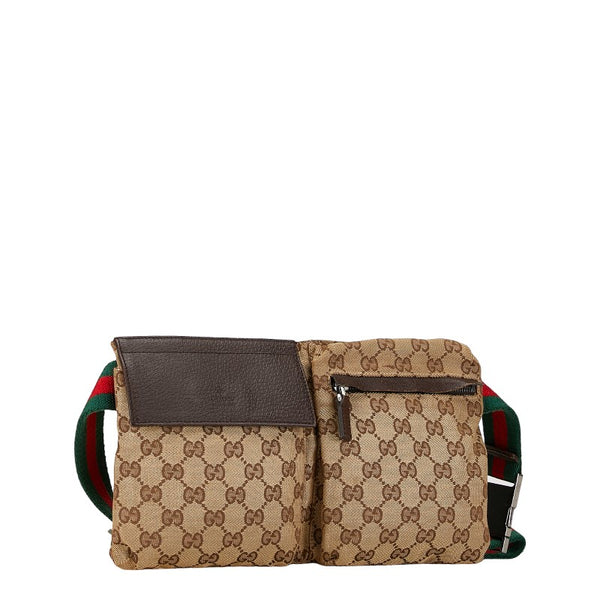 グッチ GGキャンバス ボディバッグ ウエストバッグ 28566 ベージュ ブラウン キャンバス レザー レディース GUCCI 【中古】