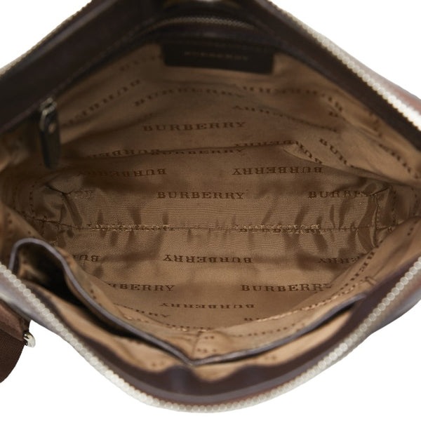 バーバリー ノバチェック 斜め掛け ショルダーバッグ グレージュ ブラウン ナイロン キャンバス レザー レディース BURBERRY 【中古】