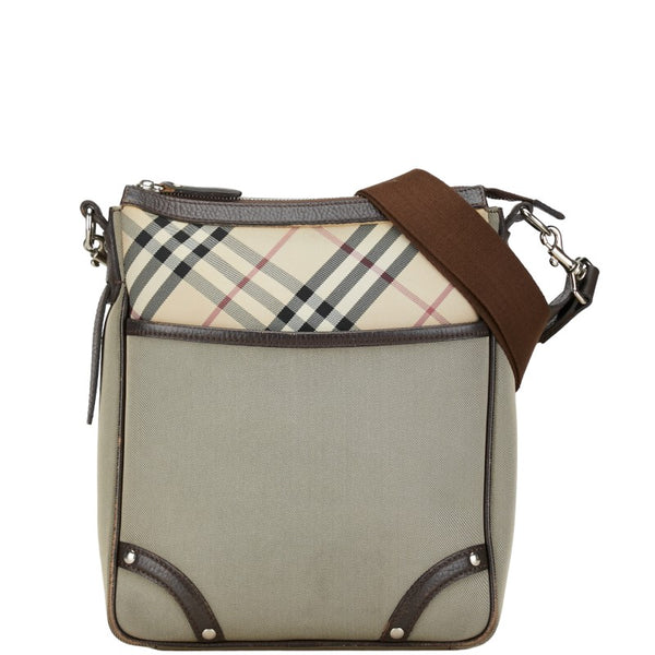 バーバリー ノバチェック 斜め掛け ショルダーバッグ グレージュ ブラウン ナイロン キャンバス レザー レディース BURBERRY 【中古】