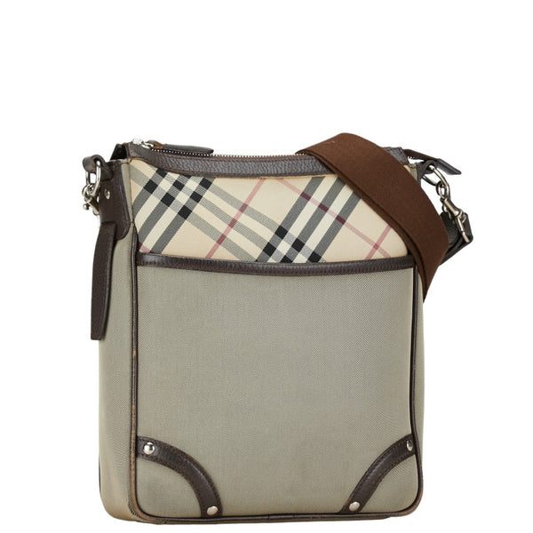 バーバリー ノバチェック 斜め掛け ショルダーバッグ グレージュ ブラウン ナイロン キャンバス レザー レディース BURBERRY 【中古】