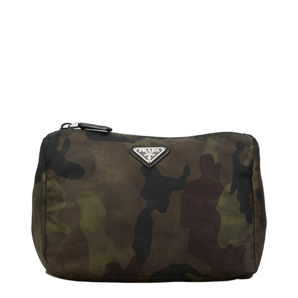 プラダ 三角ロゴプレート カモフラージュ 迷彩 ポーチ カーキ マルチカラー ナイロン レディース PRADA 【中古】