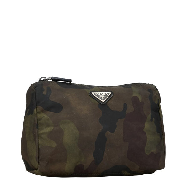 プラダ 三角ロゴプレート カモフラージュ 迷彩 ポーチ カーキ マルチカラー ナイロン レディース PRADA 【中古】
