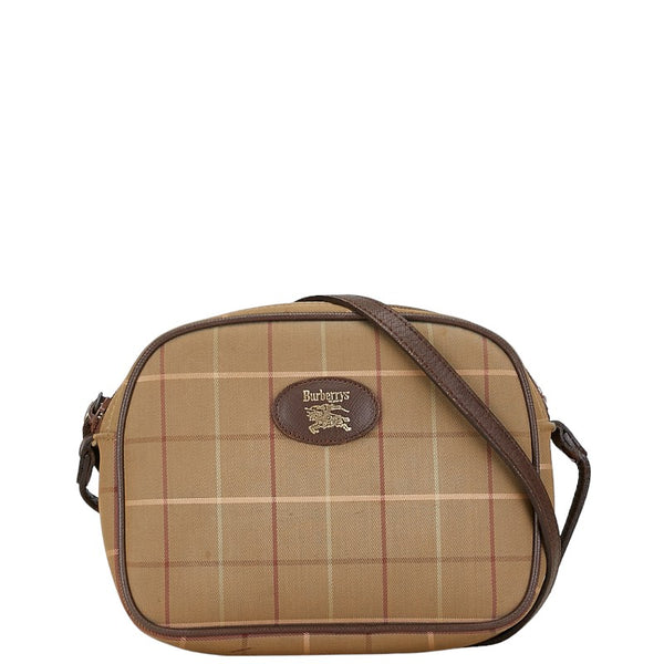 バーバリー チェック 斜め掛け ショルダーバッグ カーキ ブラウン キャンバス レザー レディース BURBERRY 【中古】